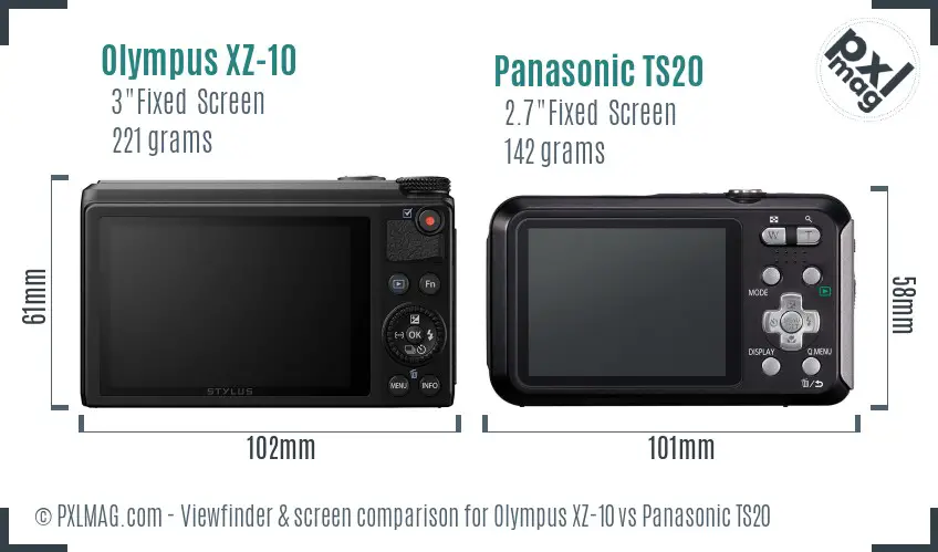 Olympus XZ-10 vs Panasonic TS20 Screen and Viewfinder comparison