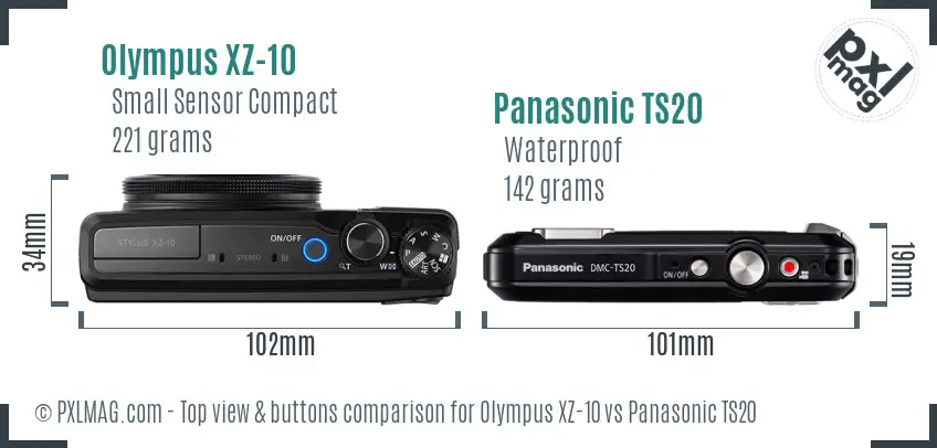 Olympus XZ-10 vs Panasonic TS20 top view buttons comparison