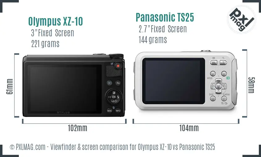 Olympus XZ-10 vs Panasonic TS25 Screen and Viewfinder comparison