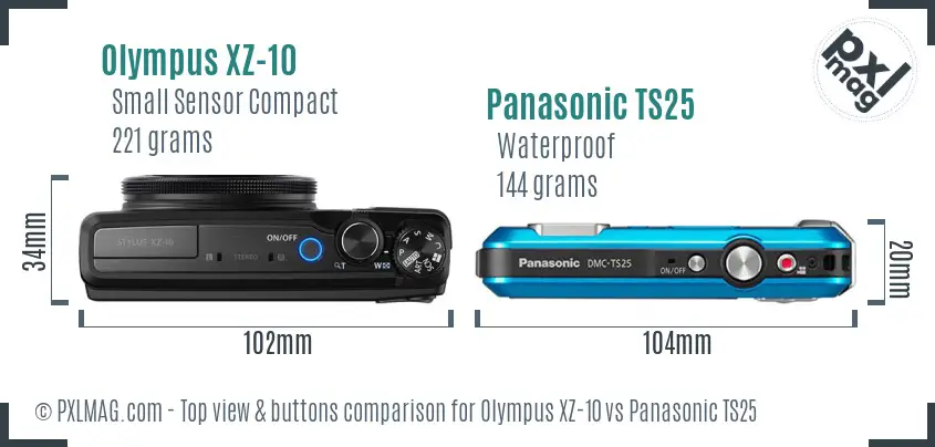 Olympus XZ-10 vs Panasonic TS25 top view buttons comparison