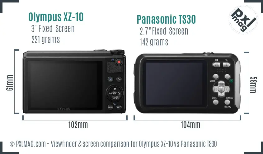 Olympus XZ-10 vs Panasonic TS30 Screen and Viewfinder comparison