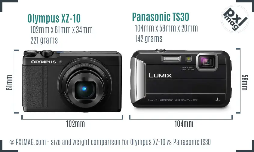 Olympus XZ-10 vs Panasonic TS30 size comparison