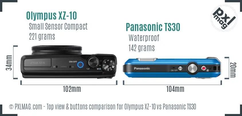 Olympus XZ-10 vs Panasonic TS30 top view buttons comparison