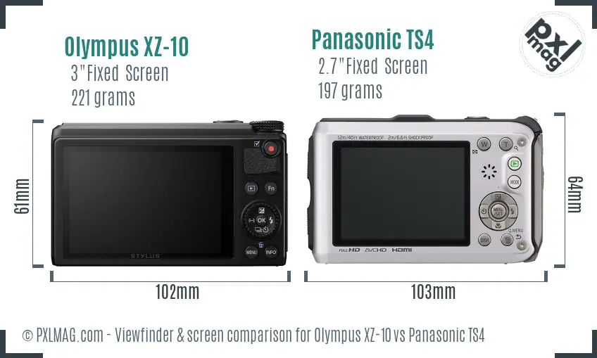 Olympus XZ-10 vs Panasonic TS4 Screen and Viewfinder comparison