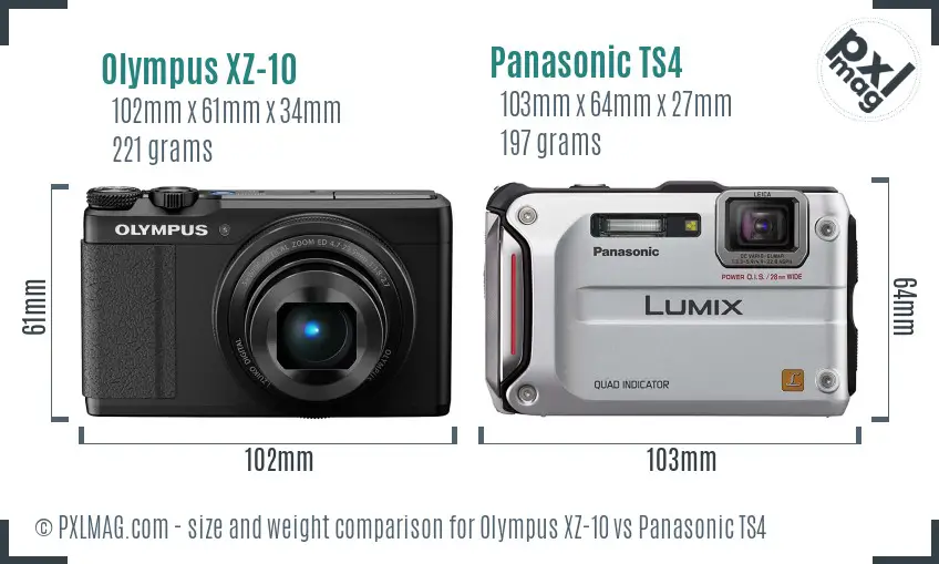Olympus XZ-10 vs Panasonic TS4 size comparison