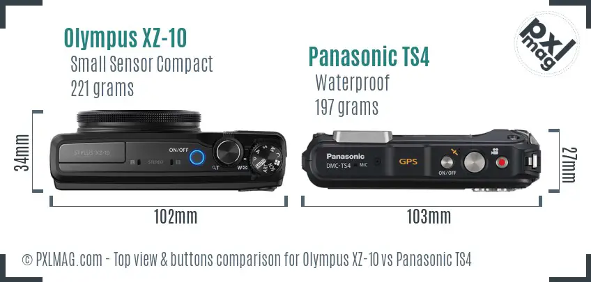 Olympus XZ-10 vs Panasonic TS4 top view buttons comparison