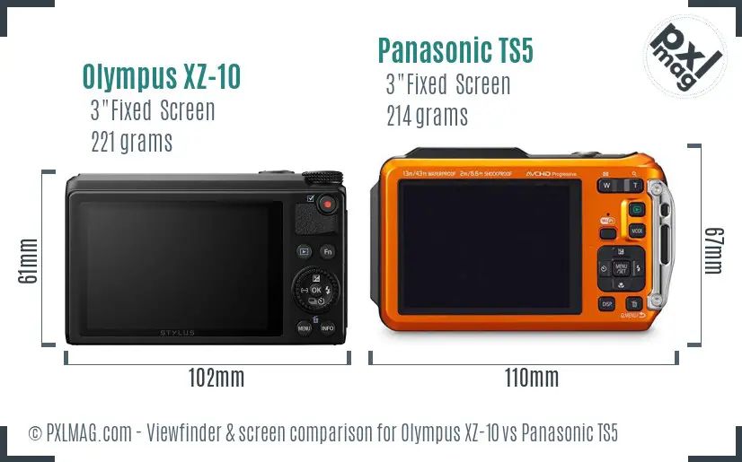 Olympus XZ-10 vs Panasonic TS5 Screen and Viewfinder comparison