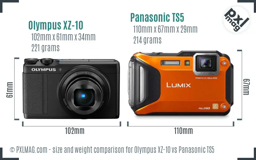 Olympus XZ-10 vs Panasonic TS5 size comparison