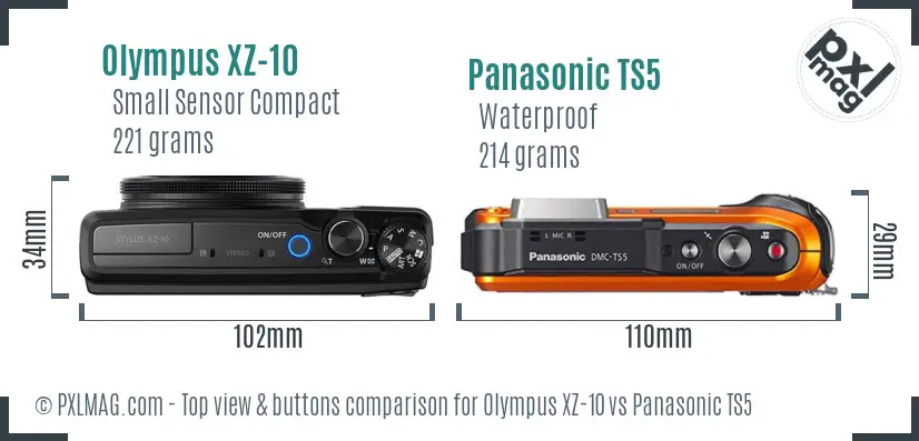 Olympus XZ-10 vs Panasonic TS5 top view buttons comparison