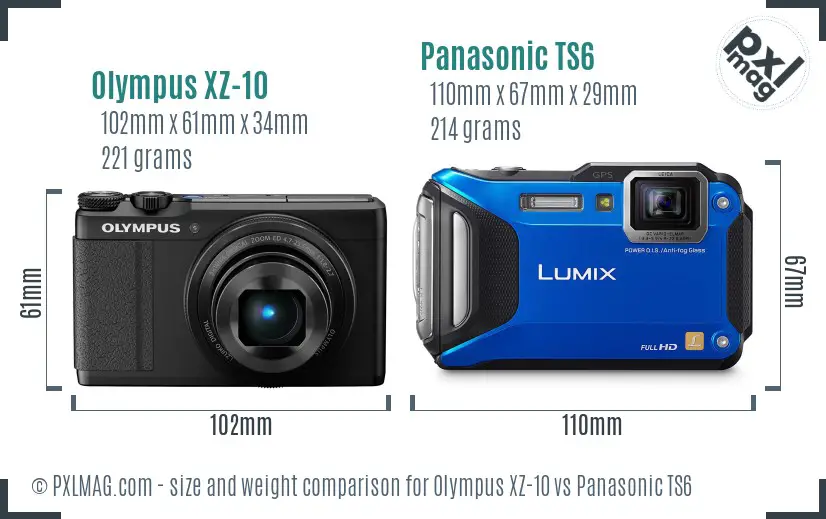 Olympus XZ-10 vs Panasonic TS6 size comparison