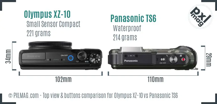 Olympus XZ-10 vs Panasonic TS6 top view buttons comparison