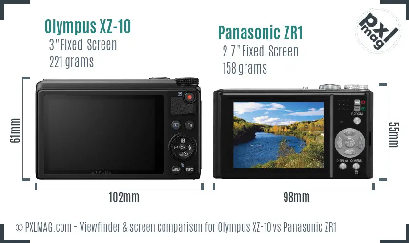 Olympus XZ-10 vs Panasonic ZR1 Screen and Viewfinder comparison