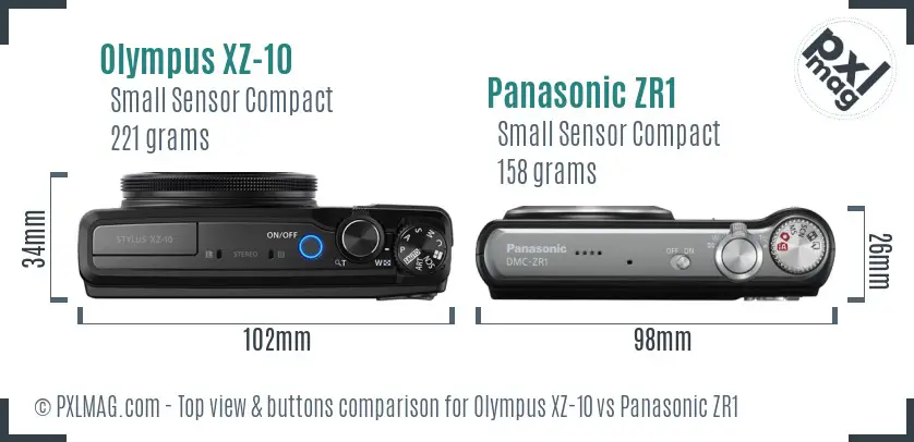 Olympus XZ-10 vs Panasonic ZR1 top view buttons comparison