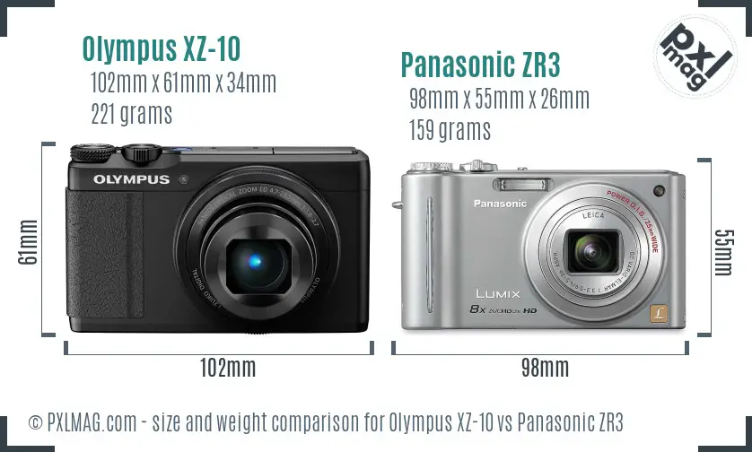 Olympus XZ-10 vs Panasonic ZR3 size comparison