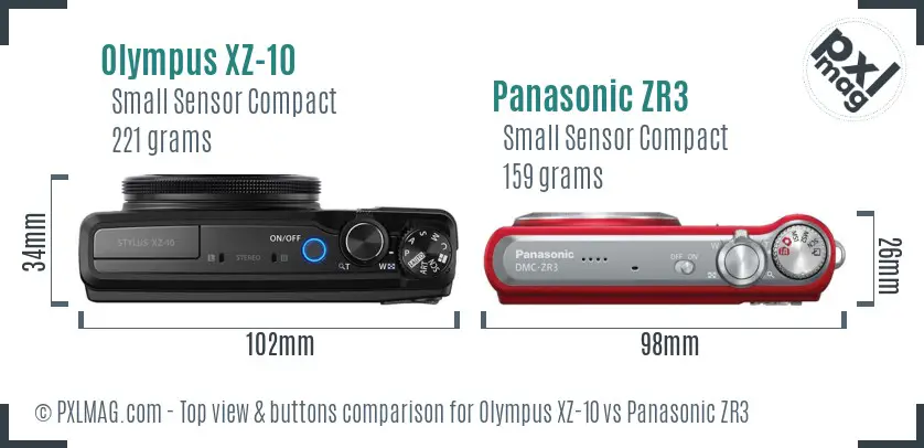 Olympus XZ-10 vs Panasonic ZR3 top view buttons comparison