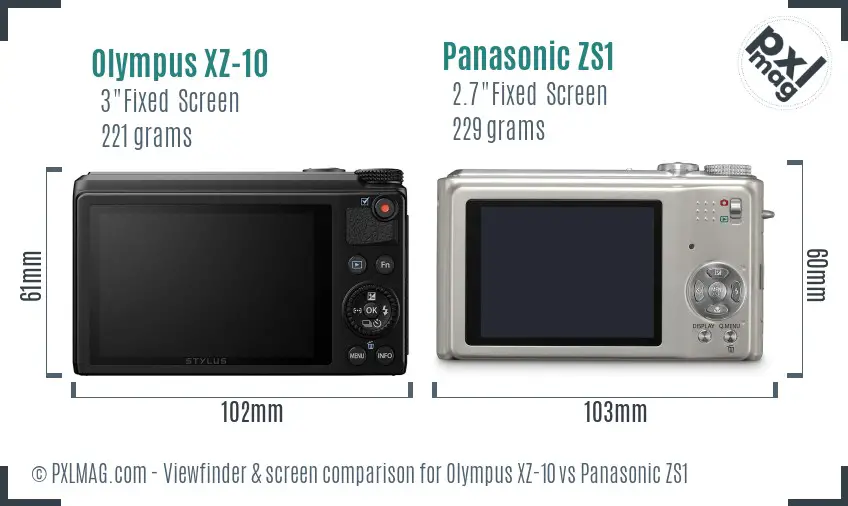 Olympus XZ-10 vs Panasonic ZS1 Screen and Viewfinder comparison