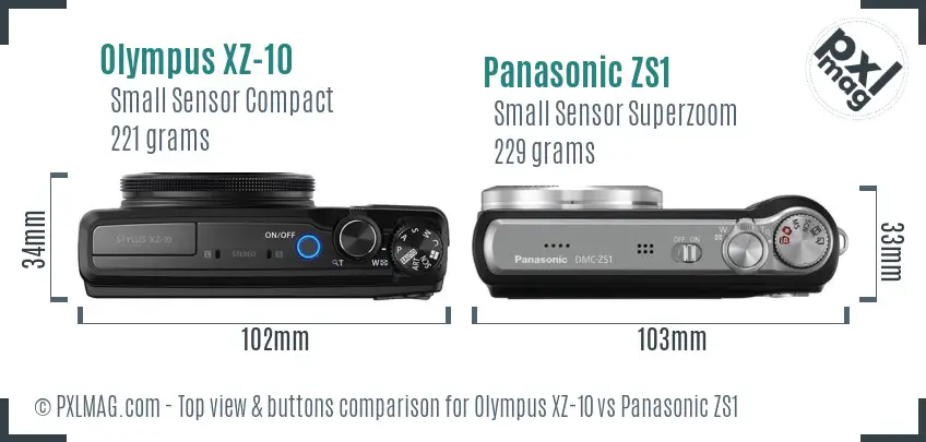 Olympus XZ-10 vs Panasonic ZS1 top view buttons comparison