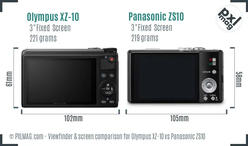 Olympus XZ-10 vs Panasonic ZS10 Screen and Viewfinder comparison
