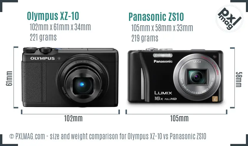 Olympus XZ-10 vs Panasonic ZS10 size comparison