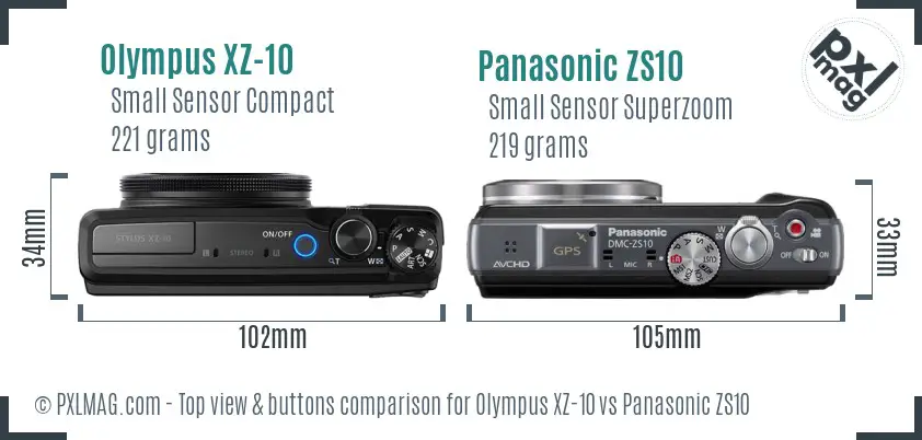Olympus XZ-10 vs Panasonic ZS10 top view buttons comparison