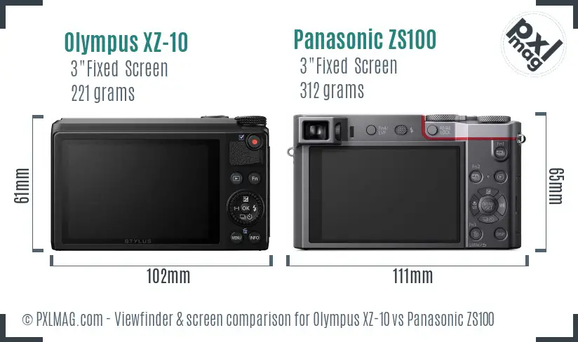 Olympus XZ-10 vs Panasonic ZS100 Screen and Viewfinder comparison