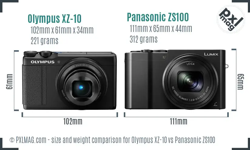 Olympus XZ-10 vs Panasonic ZS100 size comparison