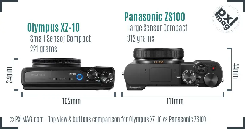 Olympus XZ-10 vs Panasonic ZS100 top view buttons comparison