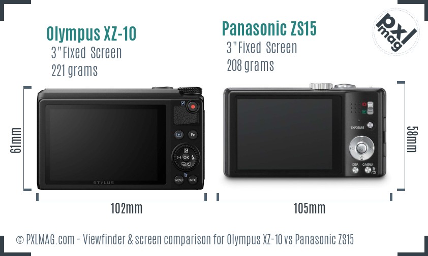 Olympus XZ-10 vs Panasonic ZS15 Screen and Viewfinder comparison