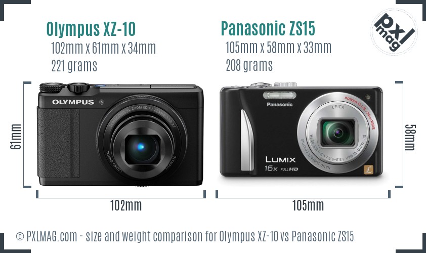 Olympus XZ-10 vs Panasonic ZS15 size comparison