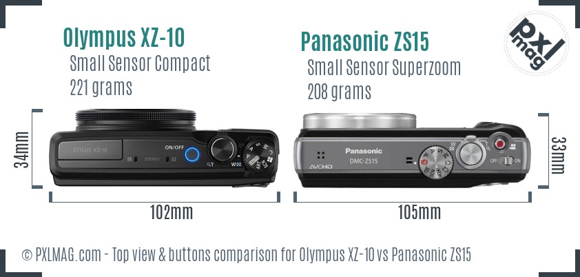 Olympus XZ-10 vs Panasonic ZS15 top view buttons comparison