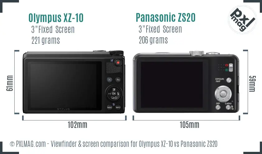 Olympus XZ-10 vs Panasonic ZS20 Screen and Viewfinder comparison