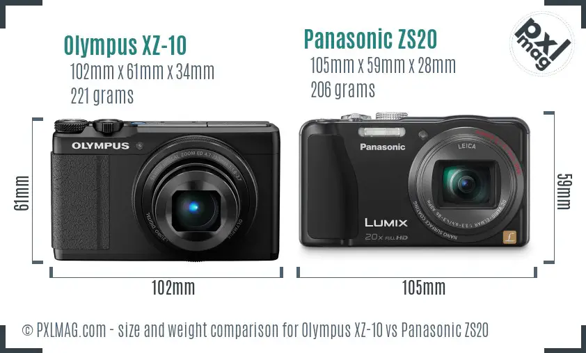 Olympus XZ-10 vs Panasonic ZS20 size comparison