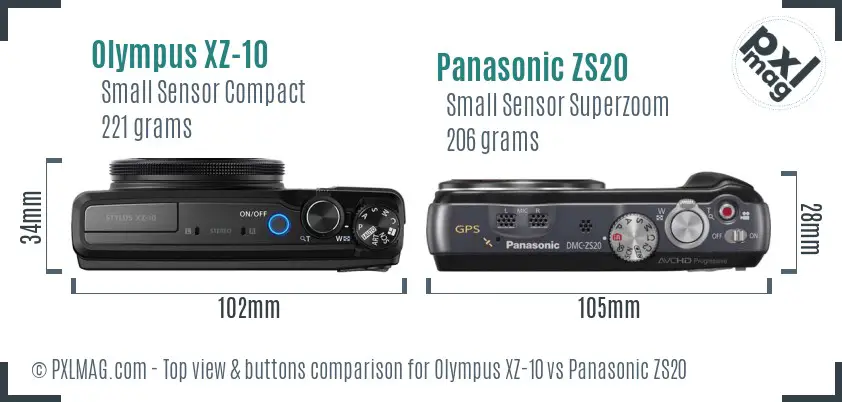 Olympus XZ-10 vs Panasonic ZS20 top view buttons comparison