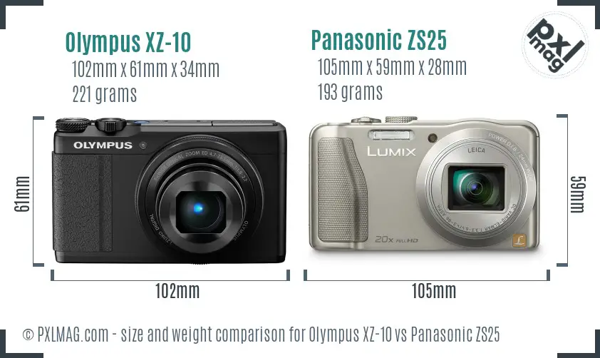 Olympus XZ-10 vs Panasonic ZS25 size comparison