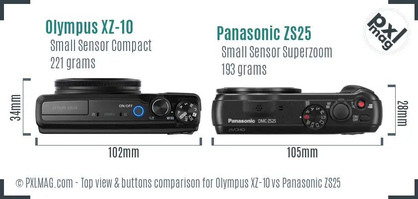 Olympus XZ-10 vs Panasonic ZS25 top view buttons comparison