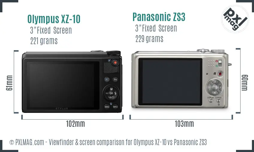 Olympus XZ-10 vs Panasonic ZS3 Screen and Viewfinder comparison