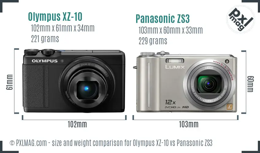 Olympus XZ-10 vs Panasonic ZS3 size comparison