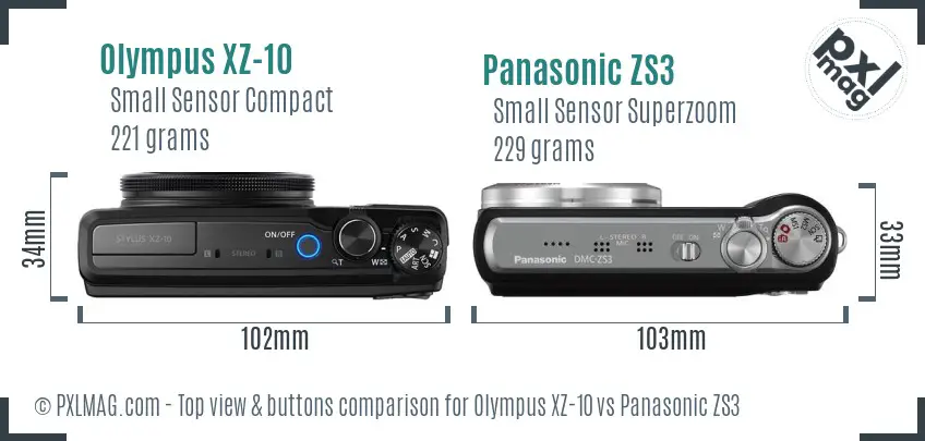 Olympus XZ-10 vs Panasonic ZS3 top view buttons comparison