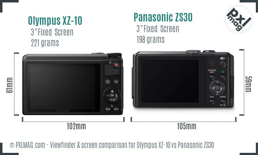 Olympus XZ-10 vs Panasonic ZS30 Screen and Viewfinder comparison