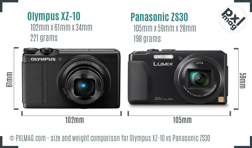 Olympus XZ-10 vs Panasonic ZS30 size comparison