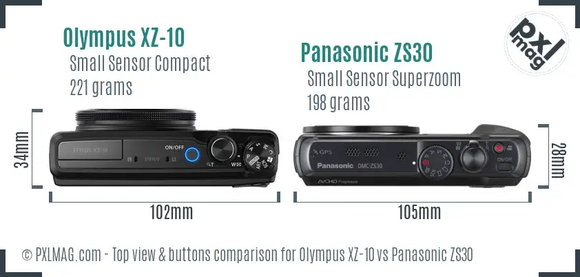 Olympus XZ-10 vs Panasonic ZS30 top view buttons comparison