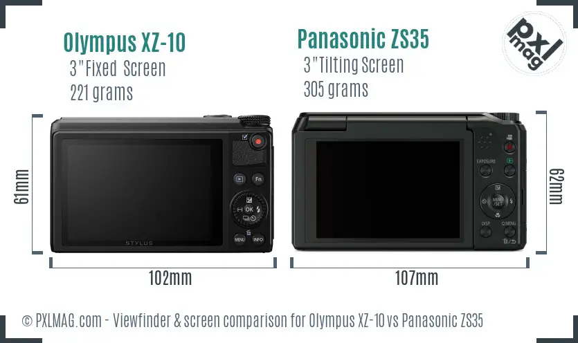 Olympus XZ-10 vs Panasonic ZS35 Screen and Viewfinder comparison
