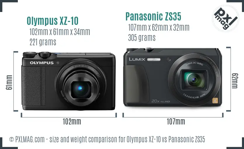 Olympus XZ-10 vs Panasonic ZS35 size comparison