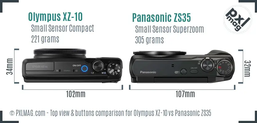 Olympus XZ-10 vs Panasonic ZS35 top view buttons comparison