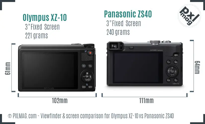 Olympus XZ-10 vs Panasonic ZS40 Screen and Viewfinder comparison
