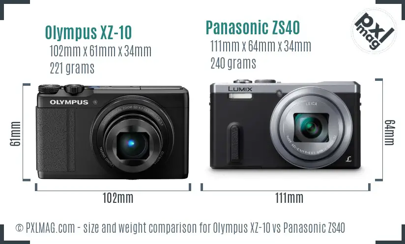Olympus XZ-10 vs Panasonic ZS40 size comparison
