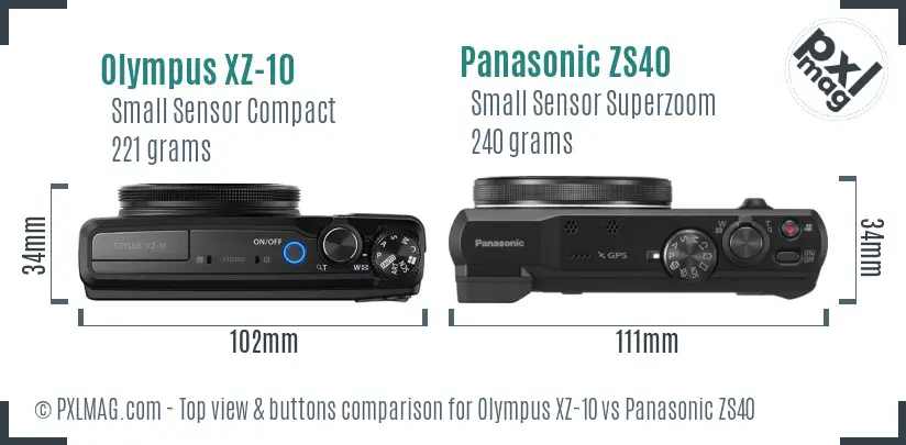Olympus XZ-10 vs Panasonic ZS40 top view buttons comparison