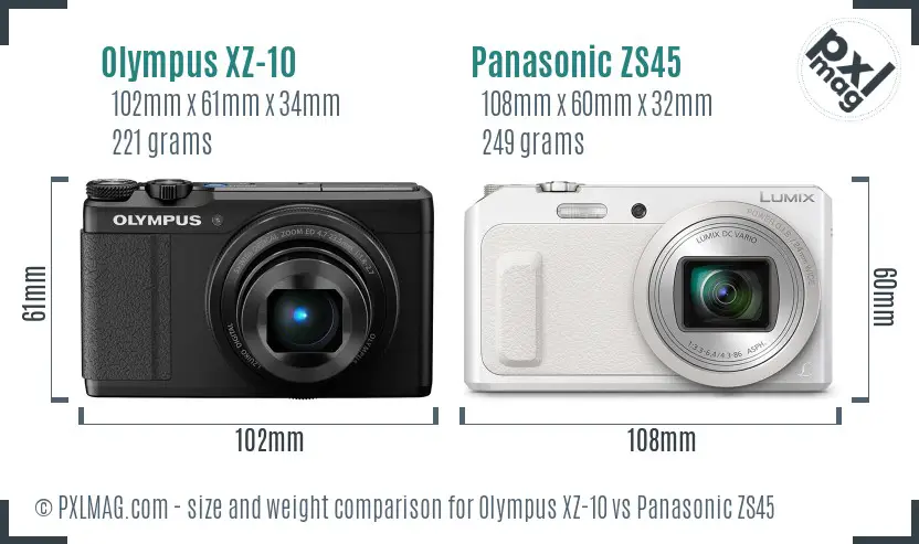 Olympus XZ-10 vs Panasonic ZS45 size comparison