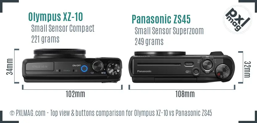 Olympus XZ-10 vs Panasonic ZS45 top view buttons comparison