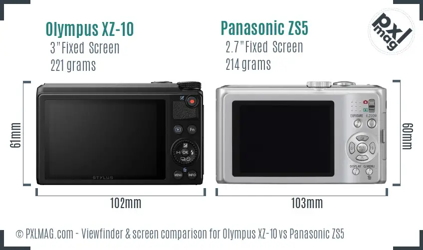 Olympus XZ-10 vs Panasonic ZS5 Screen and Viewfinder comparison